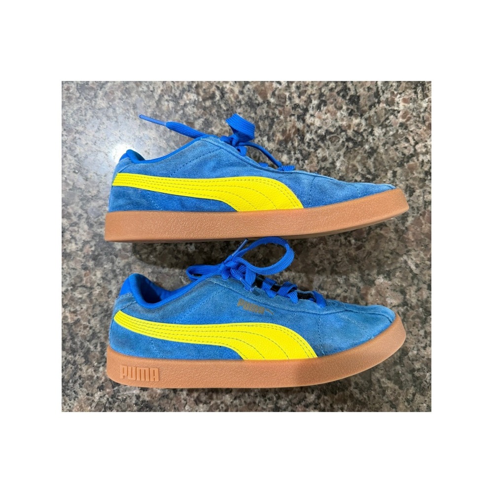 Puma Club 5v5 Kids Blue Yellow Suede Low Top Sneakers 405353-16 Size 3C